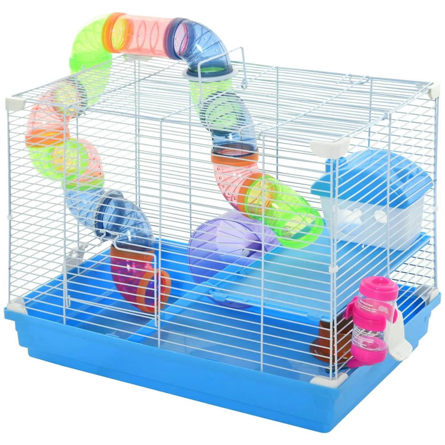 Kadyn 18" Large Hamster Cage, Gerbil Cage with Exercise Wheel, Water Bottle and Play Tubes for Syrian Gerbil, 2 Tiers Small Animal Habitats, Blue