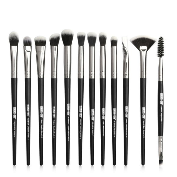 12Pcs/Set Black Rod Silver Tube Makeup Tools Loose Powder Brushes Face Makeup Brushes Portable Makeup Brush Set