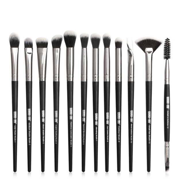 12Pcs/Set Black Rod Silver Tube Makeup Tools Loose Powder Brushes Face Makeup Brushes Portable Makeup Brush Set
