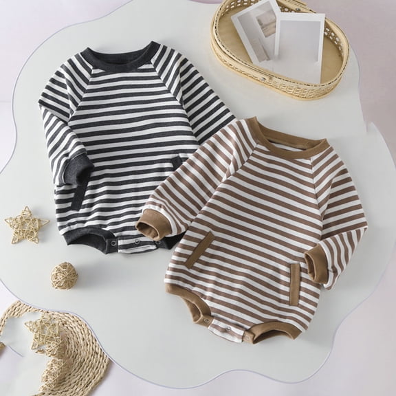 Avtoify Toddler Rompers, Toddler Toddler Boys Girls Color Long Sleeves Stripe Winter Keep Warm Jumpsuit Romper