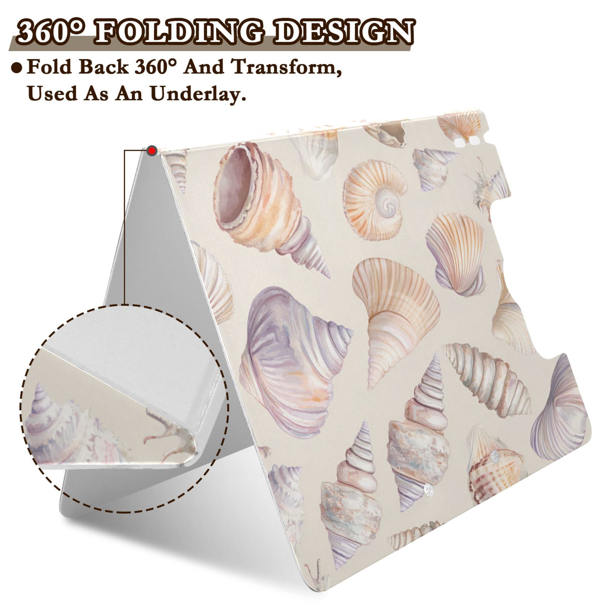 FORMRS A4 Clipboard Folder with Pen Holder Horizontal Foldable School Office Binder, Orange Watercolor Seashells