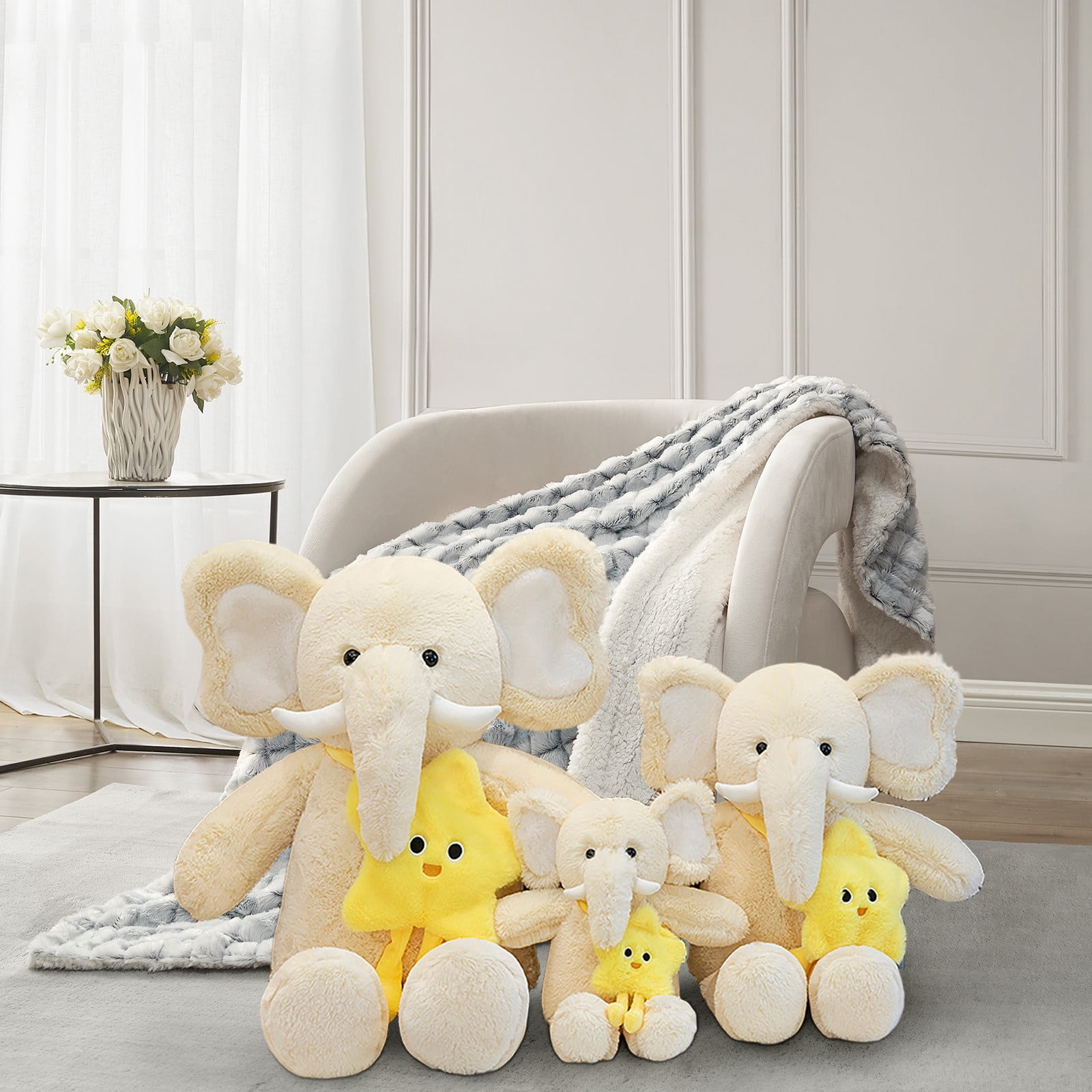 Edunwind Savings Elephant Stuffed Animals Stuff Animal Plush Toy for Babies Girls Boys, Elephants Plushie Teddy Bear Toys for Birth Stats Baby Shower Infant Newborn Boy & Girl