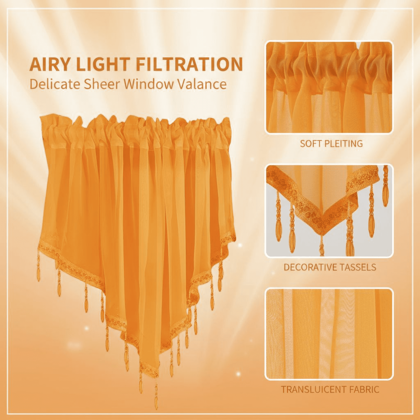3 Pcs Sheer Triangle Window Valance Curtains, 51.2 x 23.6 in Rod Pocket Valances for Small Kitchen Bathroom Windows, Lightweight Polyester Beaded Decor Set