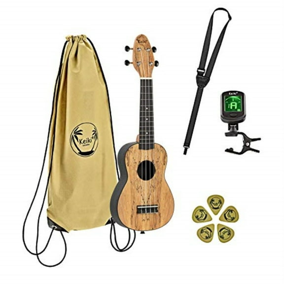 Keiki Exotic Wood Series Soprano Ukulele Pack - Icludes: Tuner, Picks, Strap & Tote Bag