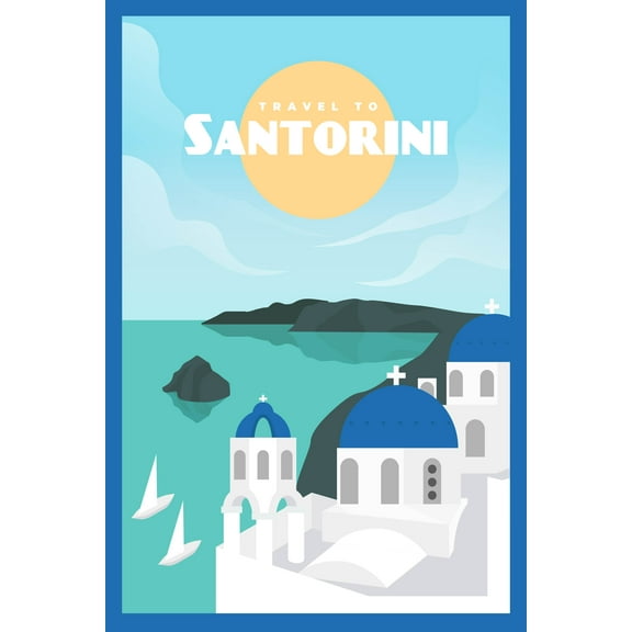 EzPosterPrints - Retro World Famous City Posters - Decorative, Vintage, Retro, Grunge Travel Poster Printing - Wall Art Print for Home Office - SANTORINI, ITALY - 12X18 inches