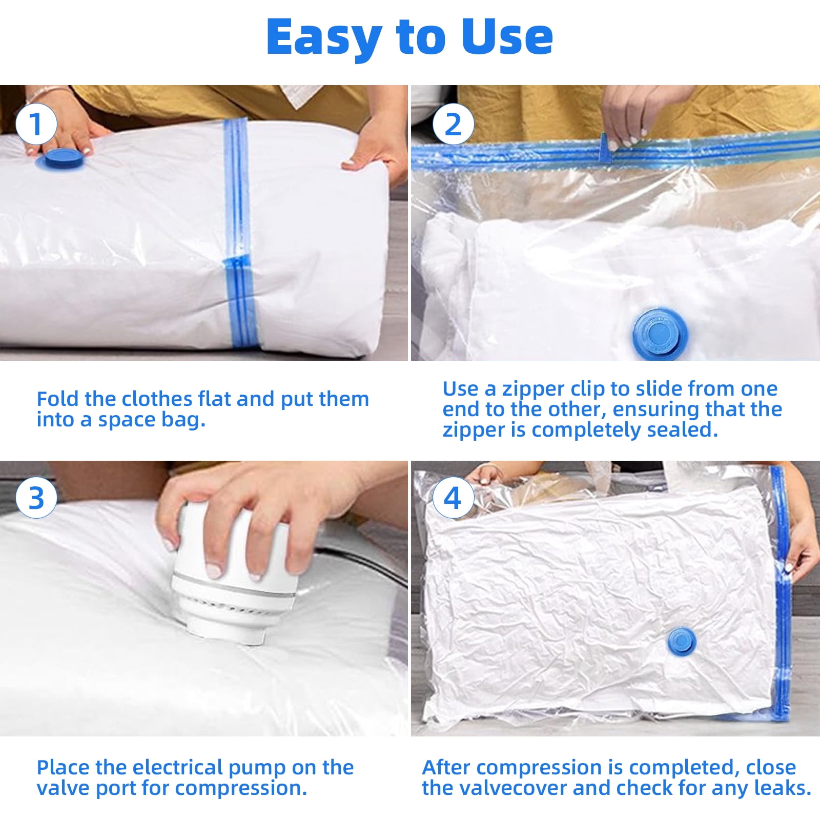 Torio Electric Vacuum Storage Bags, 16-Pack Space Saver Compression Bags for Clothes, Comforters & Jackets, Airtight Seal, Electric Pump Included