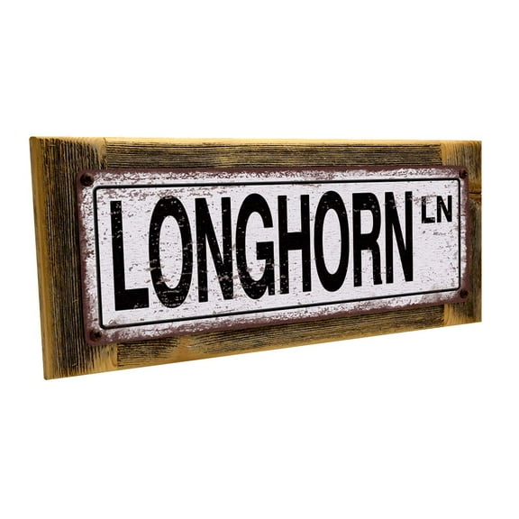 Framed Longhorn Ln 4"x12" Metal Sign, Wall Décor for Farm and Country
