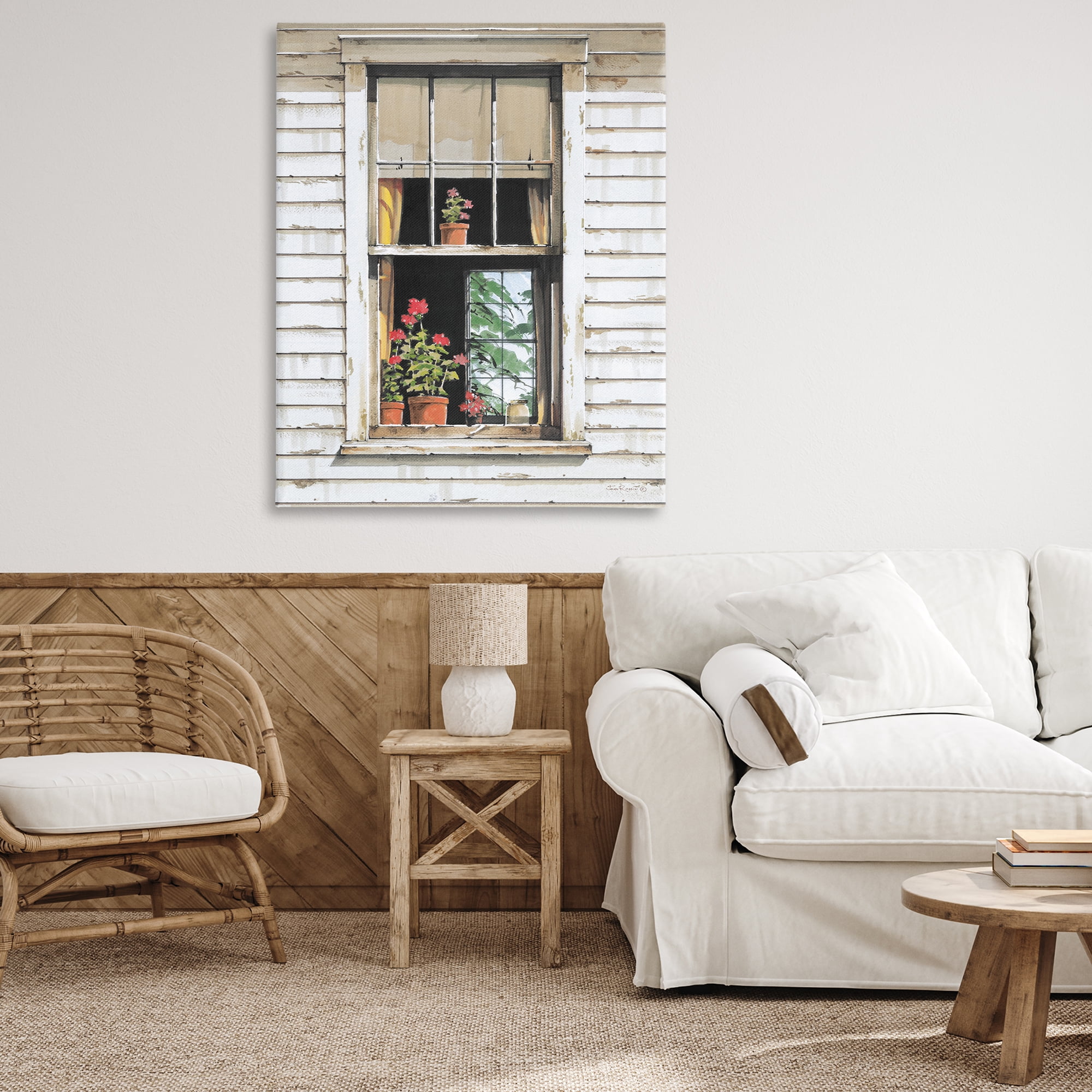 Stupell Industries Cottage Window View Buildings & Architecture Painting Wrapped Canvas Art Print Wall Art, 36 x 48
