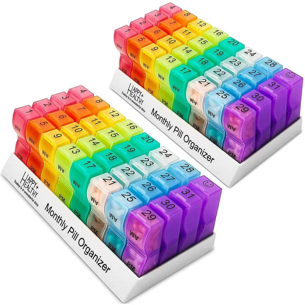 Pill Organizer Monthly (Pack of 2) Am/Pm Daily Pill Organizer 32 Day