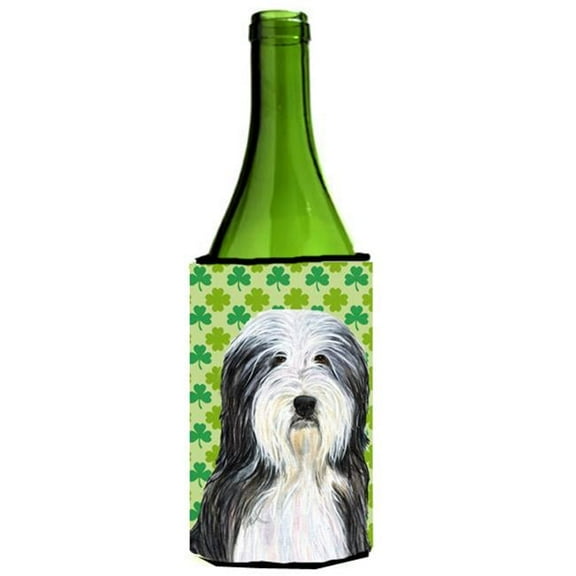 Bearded Collie St. Patricks Day Shamrock Portrait Wine bottle sleeve Hugger - 24 oz.