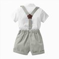 thumbnail image 4 of Xudanell Toddler Boy Outfit formal Casual Short Sleeve Shirt Top Shorts with Necktie Gentle Toddler Boy Summer Outfit Grey 12-18 Months, 4 of 7