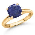 thumbnail image 2 of Gem Stone King 10K Yellow Gold Blue Lapis Solitaire Engagement Ring for Women (2.00 Cttw, Cushion 8MM, Gemstone Birthstone, Available in Size 5, 6, 7, 8, 9), 2 of 4