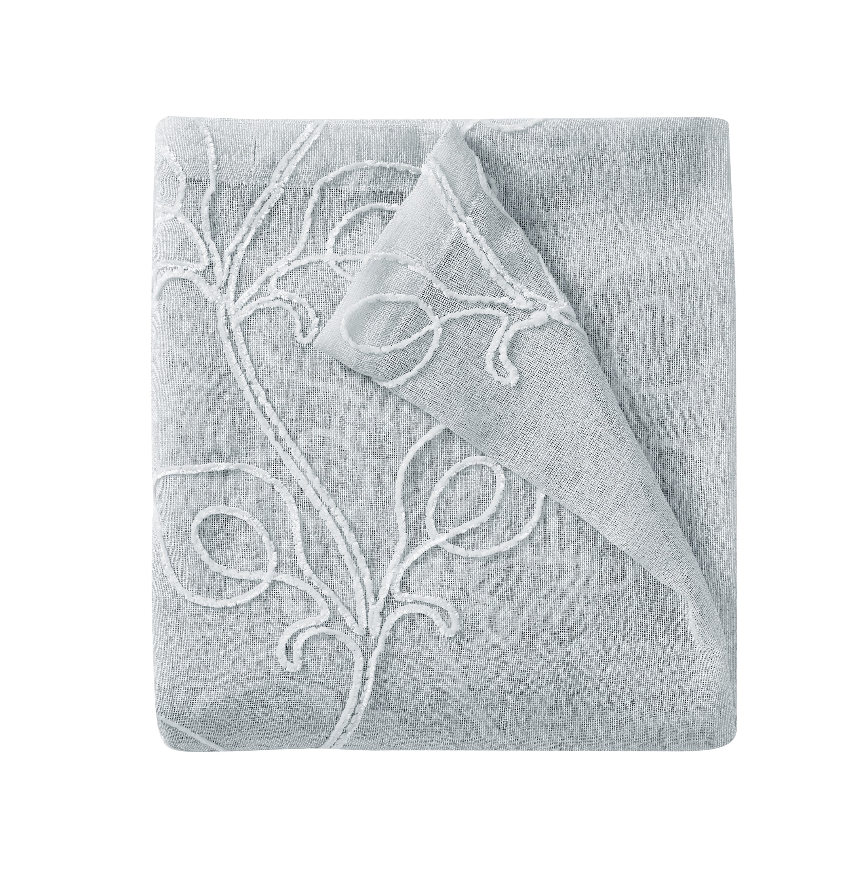 Dainty Home Stella 3D Floral Chenille Embroidered Solid Sheer 76" x 84" Window Curtain Panel Pair in Grey