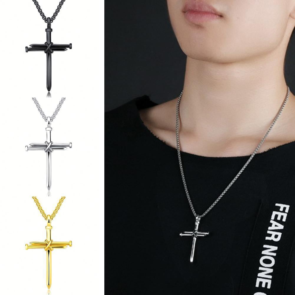 Fashion Stainless Steel Nail Rope Cross Pendant Necklace Jewelry For Men Present N2C9