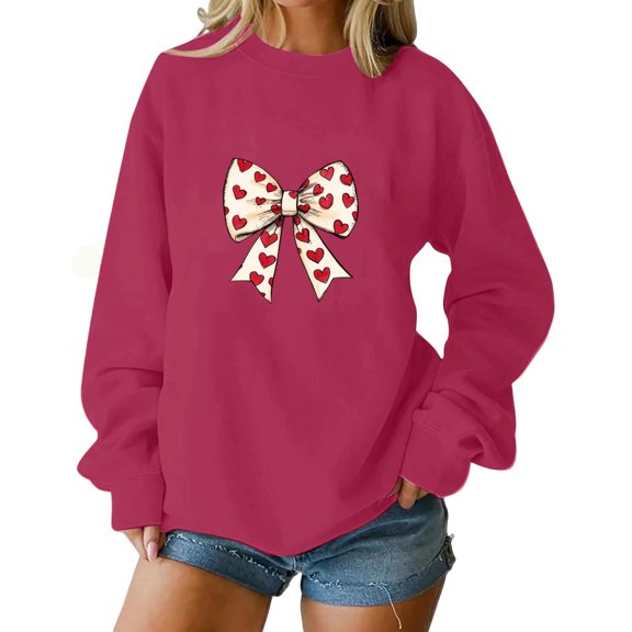 Erwazi Women's Valentines Hearts Sweatshirt Crew Neck Loose Long Sleeve Casual Cute Loose Fit Top
