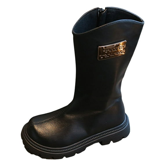 Gubotare Girls White Lace Up Boots Girls Knee High Leather Boots with Side Zipper Round Toe Lace Up Combat Boots with Low Heel Sole for Little and Big Kids Size 12.5 (Black,Little Kids 12.5)