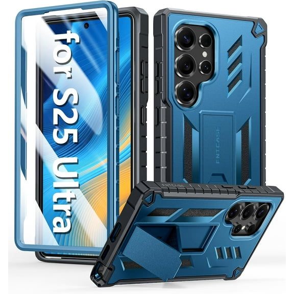 for Samsung Galaxy S25-Ultra Case: Military Grade Drop Proof Protection Mobile Cover with Kickstand | Matte Textured Rugged Shockproof TPU | Protective Sturdy Phone Case - Blue