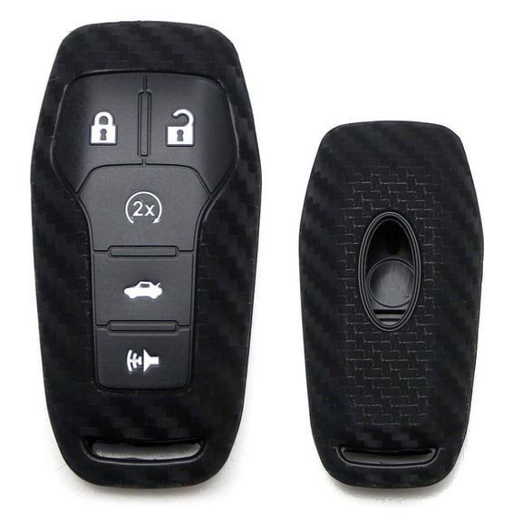 Carbon Twill-Weave Pattern Soft Silicone Key Fob Cover For Ford or Lincoln 4/5-Button Intelligent Access Key
