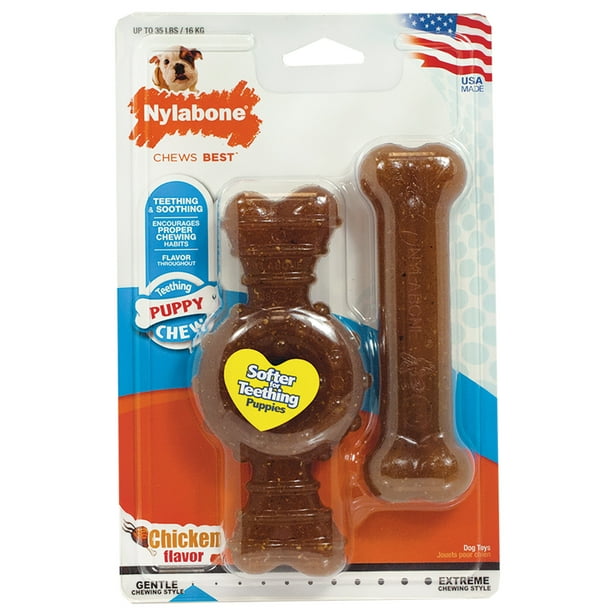 Nylabone Puppy Chew Ring Bone & Toy Twin Pack Chicken Medium/Wolf (2 Count)  - Walmart.com