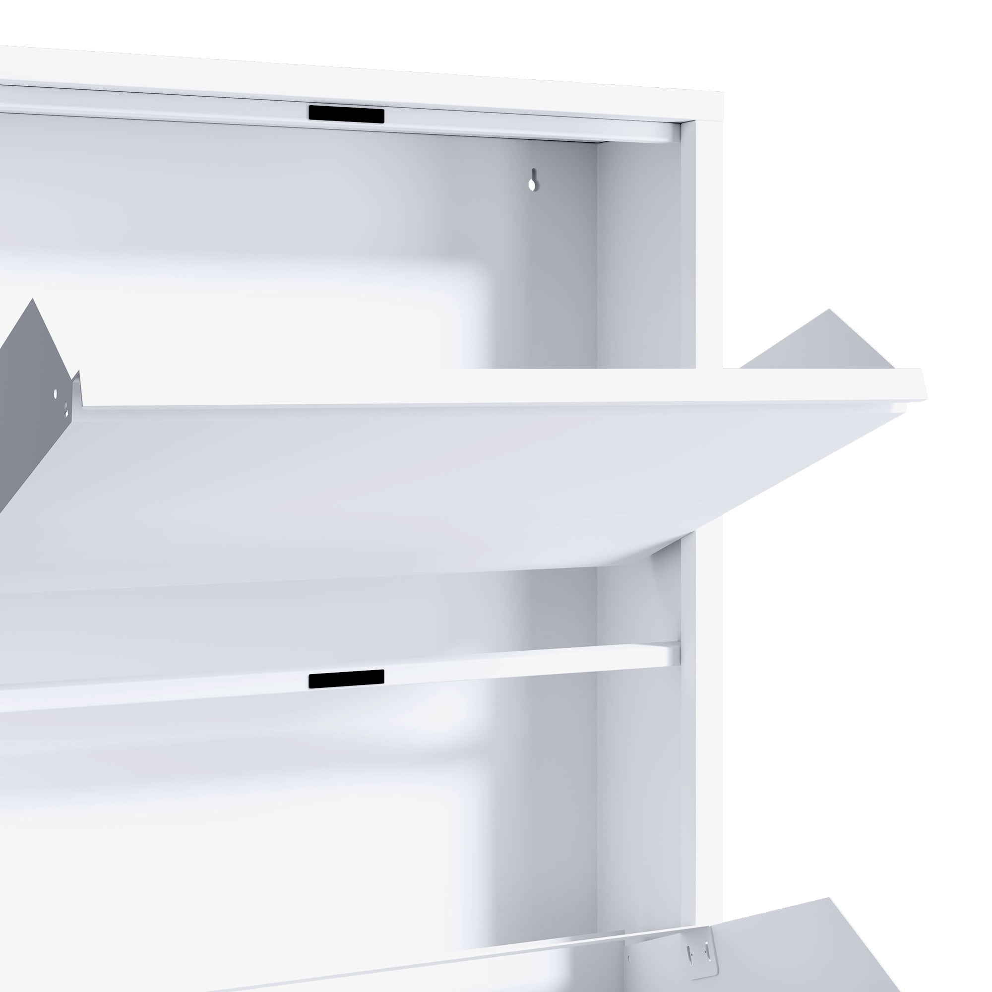 Uforic Wall Mounted & No-Assembly Steel Shoe Storage Cabinet with 3 Flip Magnetic Gooseneck Drawer for Entryway, Hallway, White