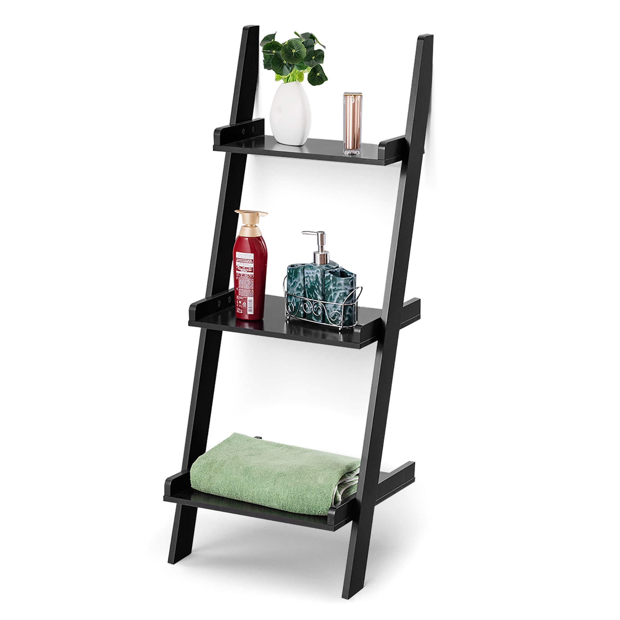 White 4-Tier Bookcase Bookshelf Leaning Wall Plant Shelf Ladder Storage Display