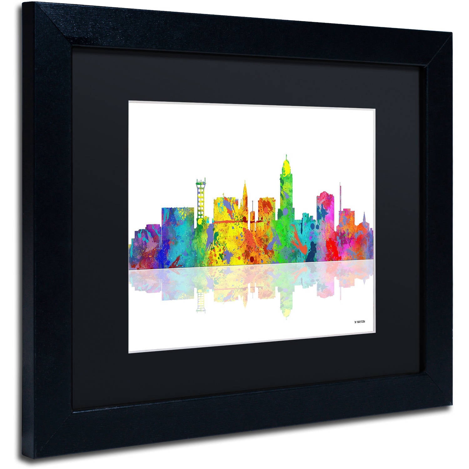 Trademark Fine Art "Lincoln Nebraska Skyline II" Canvas Art by Marlene Watson Black Mat, Black Frame