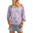 thumbnail image 2 of Women's Beige Crochet Top with V Neck Summer Crochet Long Sleeve Sexy Tops Cover Cruise Outfit, 2 of 5