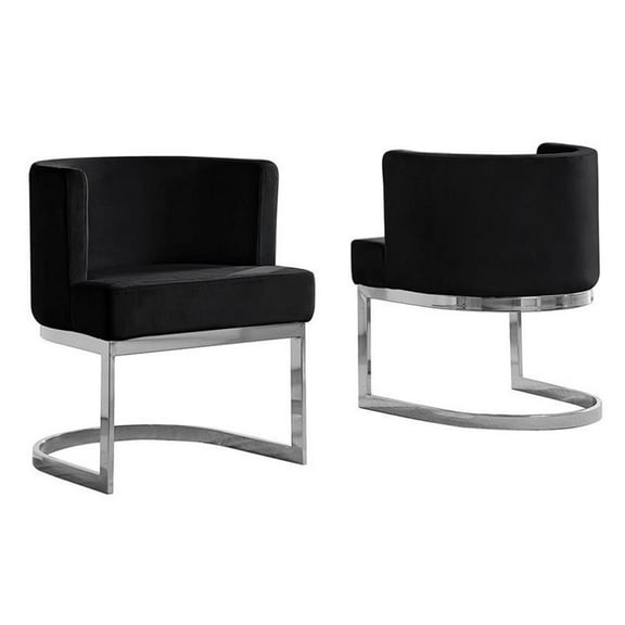 Maklaine Velvet Black Accent Chair with Silver Chrome Base - 1 Chair