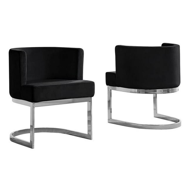Velvet Black Accent Chair with Silver Chrome Base - 1 Chair
