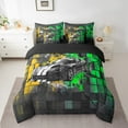 thumbnail image 2 of Erosebridal Racing Car Bedding Sets King Size,Geometric Buffalo Bed in a Bag King size,Golden Green Bedding King Size,Lightweight Car Room Decoration,Reversible,7-Piece, 2 of 6