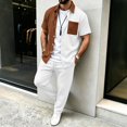 thumbnail image 2 of StSilkitty Men's 2 Piece Outfits Color Block Button down Short Sleeve Collared Shirts and Pants Sets Cotton Linen Casual Set, 2 of 7