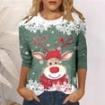 thumbnail image 2 of Haut à Col Rond Imprimé de Noël pour Femme, Décontracté, Ample, Manches 3/4, T-Shirt, Haut, 2 of 5
