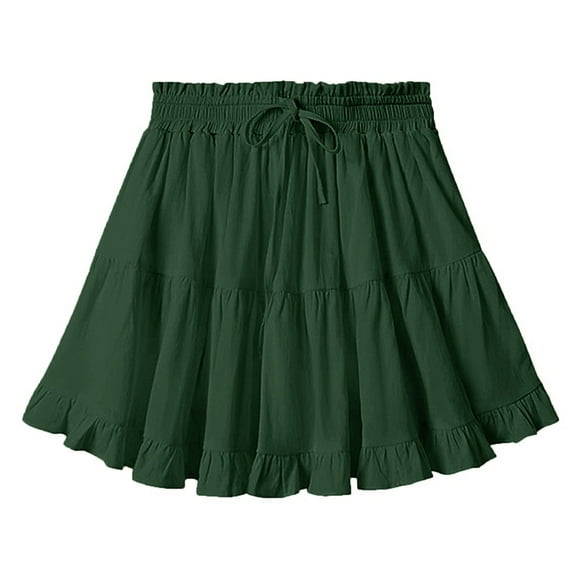 Elvqul Womens Skirt Summer Mini Skirt Elastic Waist A Line High Waisted Green Short Skirt for Women
