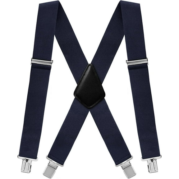 Mens Suspenders X-Back 2" Wide Adjustable Solid Straight Heavy Duty Clip Suspenders for Men Women