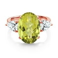 thumbnail image 2 of Gem Stone King 18K Rose Gold Plated Silver Yellow Lemon Quartz and White Created Sapphire Ring for Women (7.75 Cttw, 14X10MM Oval Checkerboard and 7X5MM Pear Shape, Gemstone, Size 6), 2 of 3