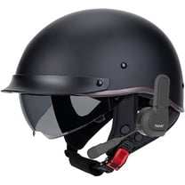 German Style Bluetooth Motorcycle Half Helmet Scooter Open Face DOT Approved Built-in Speaker Headset Microphone Retractable Visor Adjustable Quick Release Buckle