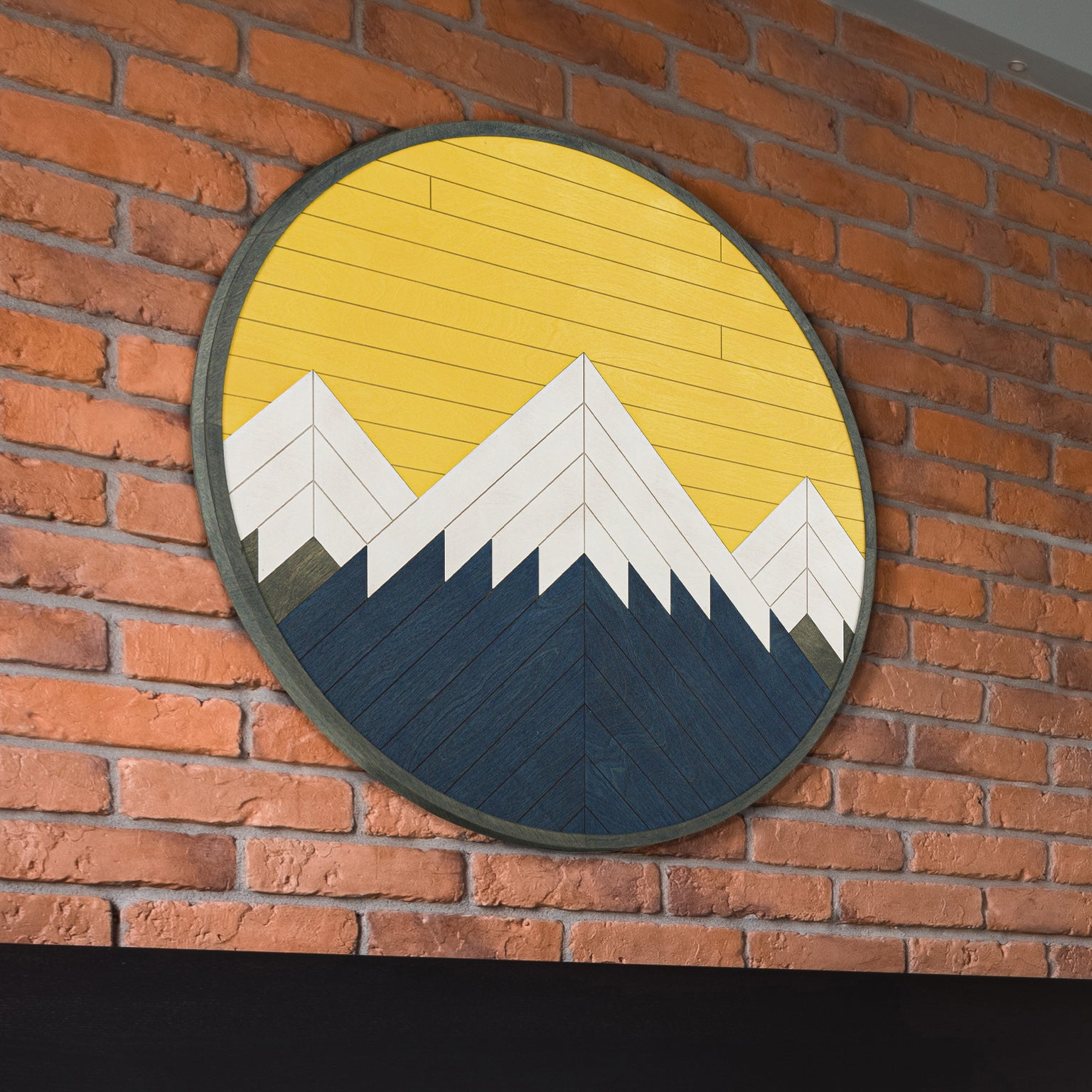 Mountains Wooden Wall Art Round Mountains Wood Wall Art Panel Large