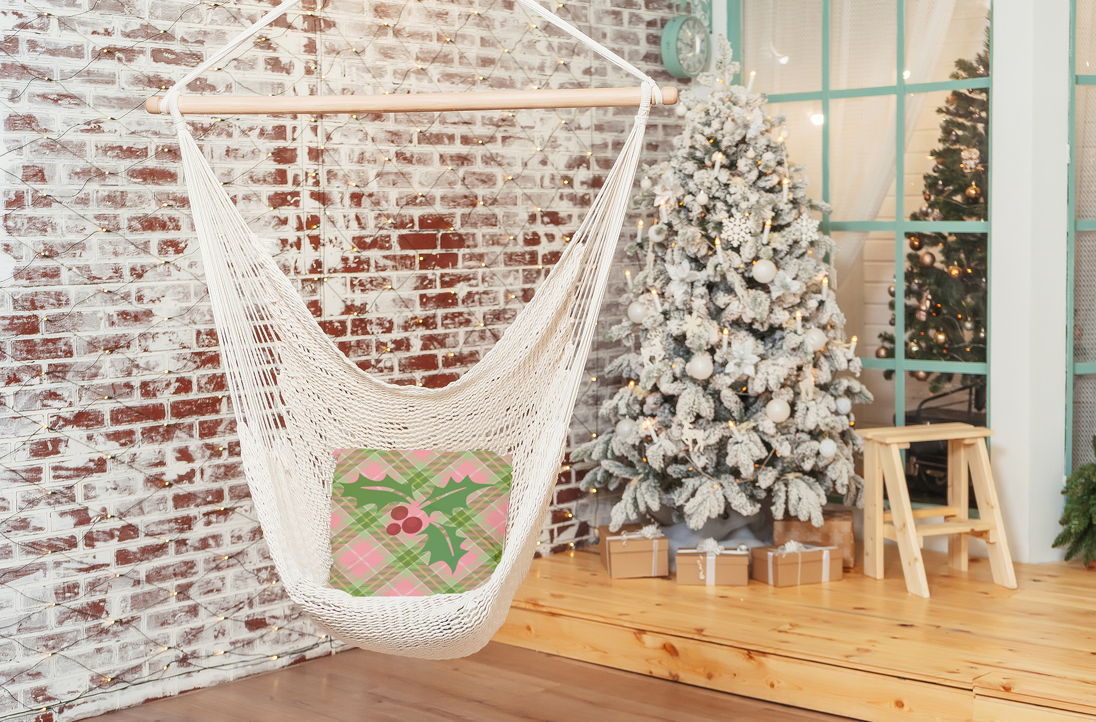 20" x 20" Simply Daisy Holly on Plaid Polyester Indoor/Outdoor Pillow, Pink Icing Qty 1