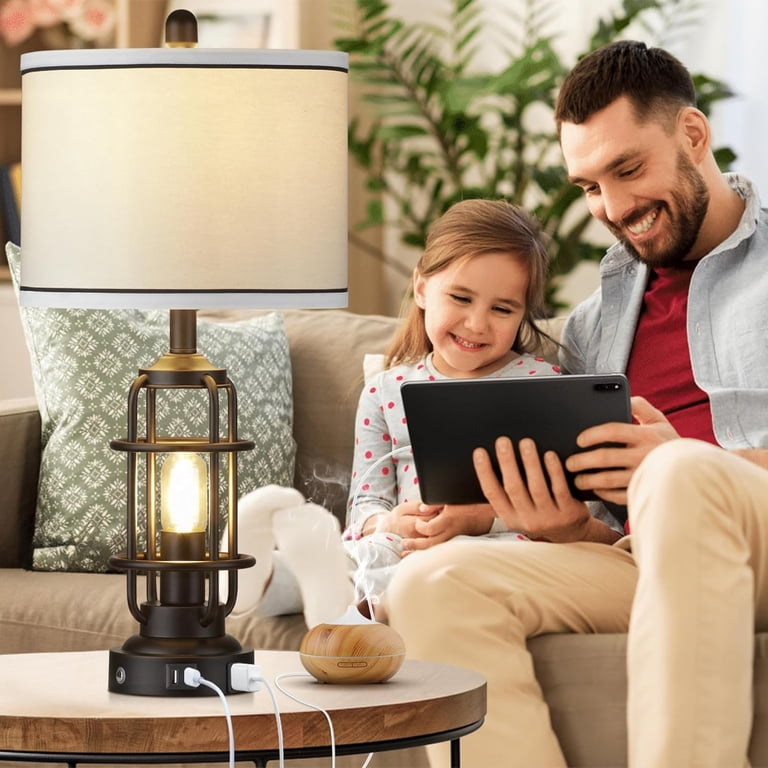 Cinkeda 25.3" Industrial Table Lamp Set of 2 with USB photo 2