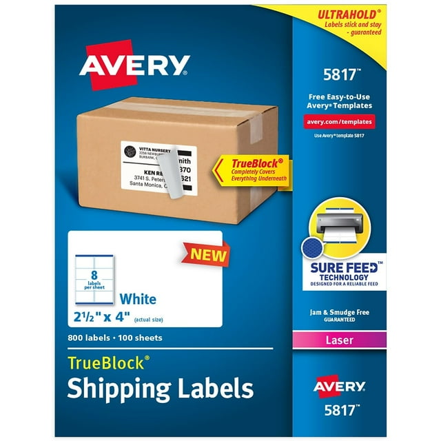 Etiquetas de envío Avery 5817, 2,5 x 4 cm, color blanco, 800 etiquetas