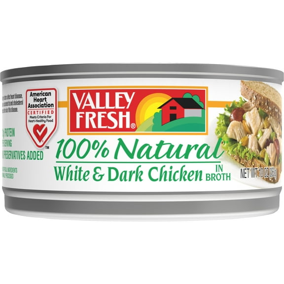 (4 Pack) Valley Fresh 100% Natural White and Dark Canned Chicken in Water, 10 Ounce