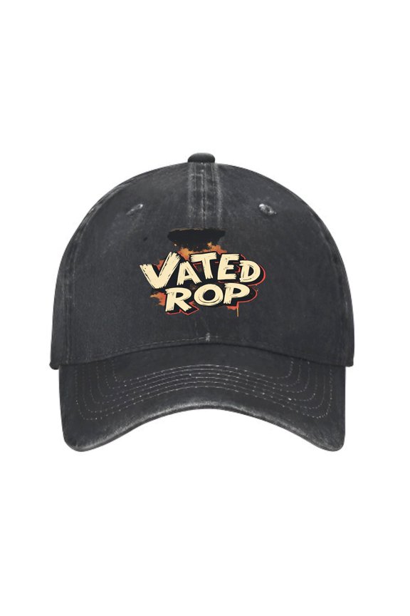 Vintage Cotton Washed Distressed Baseball Cap - Stylish Golf Dad Hat for Men & Women with Bold ' VATEDROP ' and Unique Orange Splatter Design