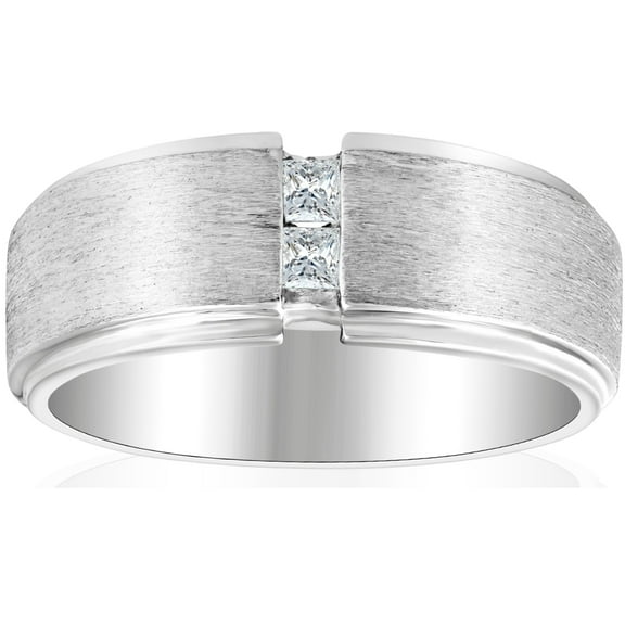 Pompeii Mens 14K White Gold Brushed Princess Cut Diamond Wedding Ring (G,Vs)