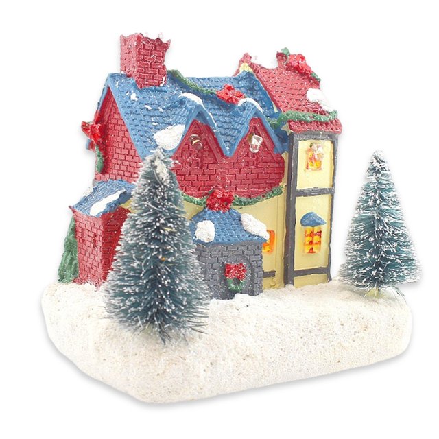 Inteprter Adorno de casa de luz de Navidad 2021 Año Nuevo Navidad resina casa de nieve decoración brillante decoración de iluminación alimentada por Kits de decoración para fiestas No.04 Inteprter HA008049-04B