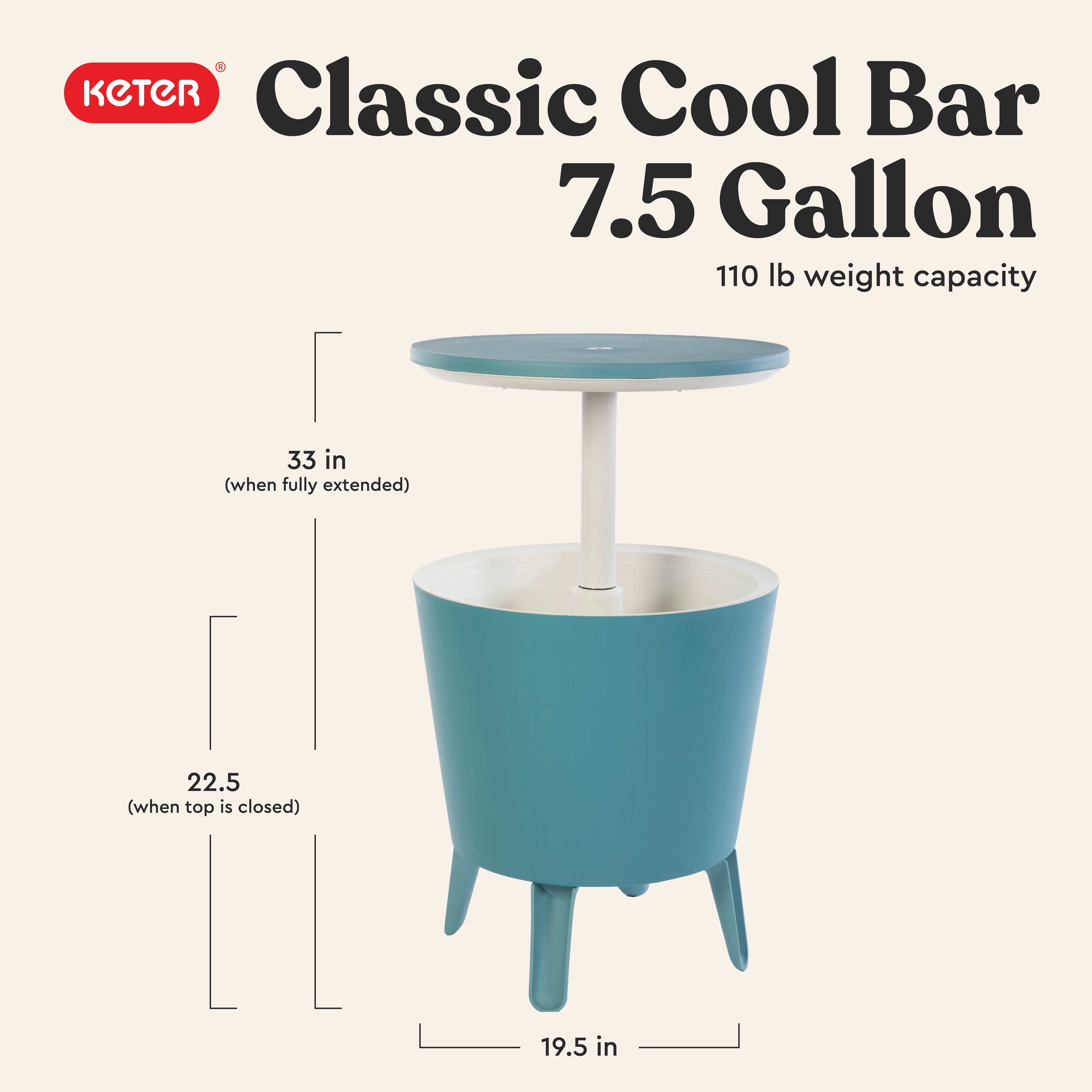 Keter Modern Cool Bar and Side Table Outdoor 2 in 1 Table and Bar Patio Furniture, Teal