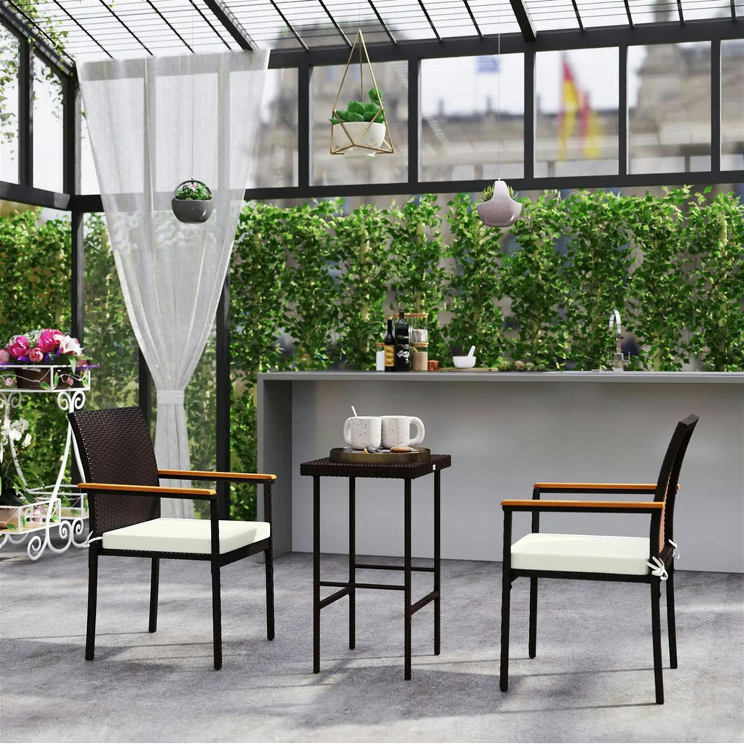 Demi Bonn Outdoor Dining Chairs Set of 2 with Backrest, Stackable Wicker Patio Dining Room Chairs with Cushion for Garden, Backyard, Lawn, White