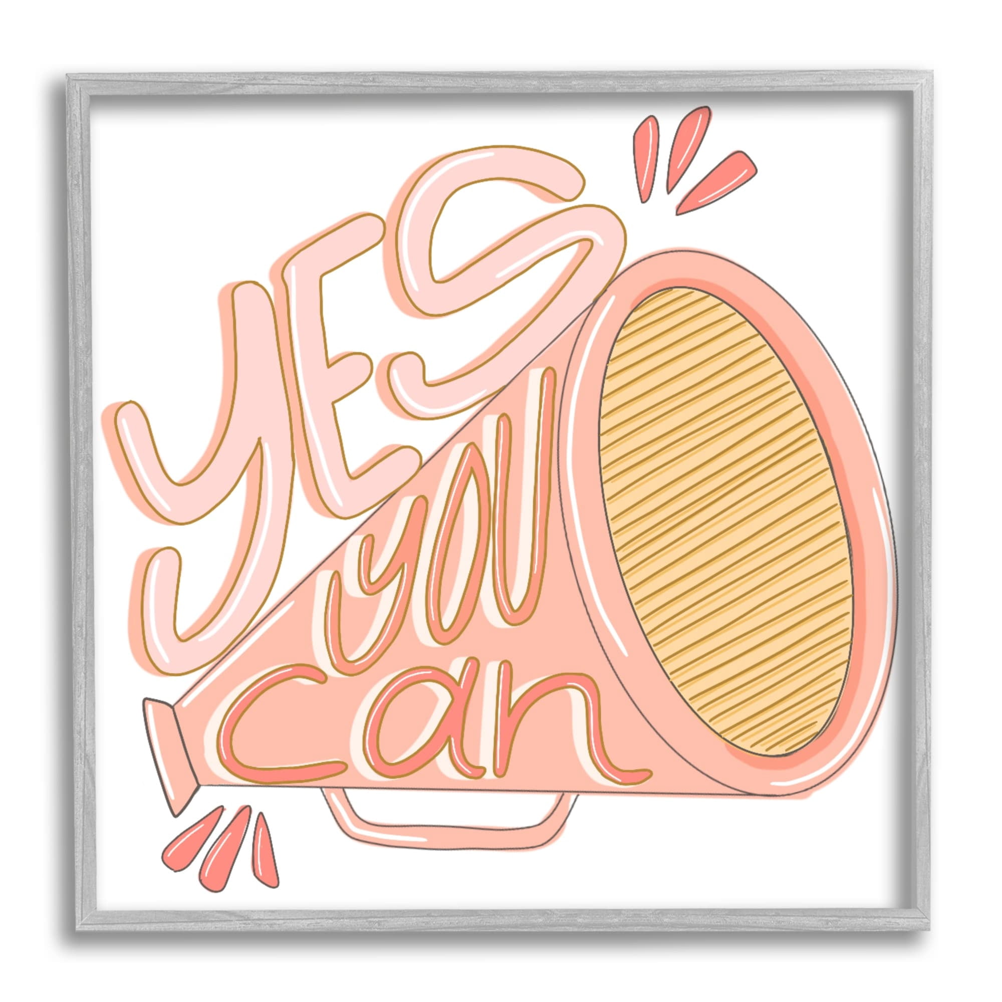 Stupell Industries Yes You Can Megaphone Cheerleader Shout Motivational Phrase Framed Wall Art, 12 x 12, Design by Anna Whitham