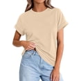 thumbnail image 2 of T Shirts Womens Crew Neck Rolled Short Sleeve Basic Summer Tops 2026 Casual Tees Khaki L, 2 of 6