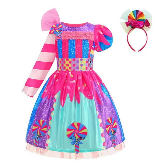 KLKCMS Robe Bonbon pour Petites Filles Col Rond Arc-en-Ciel Robe pour Danse Carnaval Mariage S S