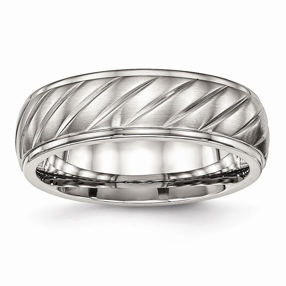 White Stainless Steel Ring Band Wedding Brushed and Polished Grooved